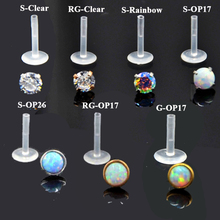 BOG-7PCS AB&Clear&Opal Zircon Bioplast PTFE Labret Lip Bar Ring Monroe Lip Stud Ear Cartiliage Tragus Helix Piercing stud Ring 2024 - buy cheap