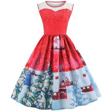 Women 2018 Fashion Dress New Large Size Women Christmas Snow Printing Mesh Lace Patchwork Party Dress 2024 - buy cheap