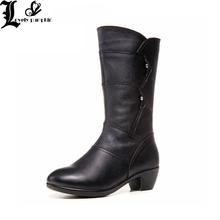 Frete grátis botas femininas mulheres couro legítimo bovino com zíper pelúcia quente cano médio 35-43 sz027 2024 - compre barato