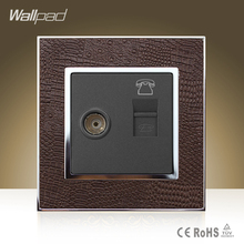 Hot Selling Wallpad Luxury TV RJ11 Socket Goats Brown Leather Cover Television Telephone Jack Wall Socket  Free Shipping 2024 - buy cheap