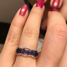 Anel de cristal preto dourado azul para mulheres, luxuoso feminino, forma de flor de casamento, noivado, pedra de aniversário, anel de dedo para mulheres 2024 - compre barato