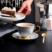 Xícara de café em cerâmica de mármore estilo europeu, xícara e pires de café em cerâmica, estilo europeu, acessório para bebidas, porcelana 2024 - compre barato