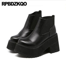 Retro Vintage Platform Shoes Round Toe Short Black 2021 Gothic Boots Punk Booties High Heel Chunky Women Chelsea Autumn Slip On 2024 - buy cheap