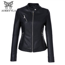 AORRYVLA Black Short Autumn Womens Leather Jacket Long Sleeve  Mandarin Collar Moto Biker Zipper Slim Quilted PU Leather Jacket 2024 - buy cheap