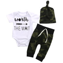 2018 Newly Summer Toddler Baby Boys Clothes Sets 3PCS Short Sleeve Letter Print White Romper Camouflage Pants Hats 2024 - buy cheap