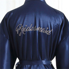 Women Silk Satin Wedding Bridesmaid Robe With Silver Letter Solid Bathrobe Short Kimono Robe Night Robe Bath Robe Dressing Gown 2024 - buy cheap