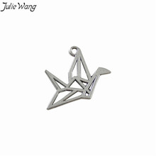 Julie Wang 20PCS Hollow Bird Paper Crane Shape Pendant Charms Antique Silver Color DIY Women Dangle Earring Keychain Accessory 2024 - buy cheap