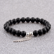 DOUVEI-pulsera elástica con cuentas negras de 8mm para hombre y mujer, brazalete con abalorios de Ángel y ala, diseño nuevo, AB246 2024 - compra barato