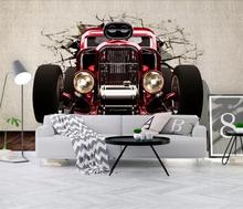 3D stereoscopic classic car breaks through the wall and comes out mural TV background wall decoration wallpaper mural 2024 - buy cheap