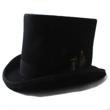100% Wool Black Women Men Steampunk Top Hat With DIY Feather  Victorian Church Fedoras Hat TOP 15CM 2024 - buy cheap
