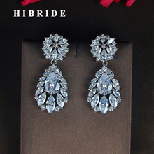 HIBRIDE Aparkling Cubic Zircon Bridal Drop Earring For Women Flower Design Pendientes Charm Party mujer moda Brincos E-860 2024 - buy cheap