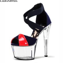 LAIJIANJINXIA новые летние женские сексуальные римские сандалии на высоком каблуке 17 см на платформе с ремешком на щиколотке женские модные летние сандалии танцевальная обувь 2024 - купить недорого