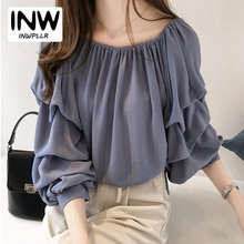 Women Chiffon Blouse Sexy Puff Sleeve Shirts Slash Neck Off Shoulder Tops Autumn 2019 Fashion Shirt Female Plus Size Blusa Mujer 2024 - buy cheap