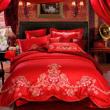 Juego de cama de estilo chino para boda, ropa de cama de lujo, Jacquard, con manchas, doble, King y Queen, Color Rojo 2024 - compra barato
