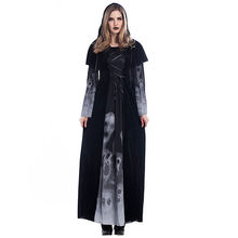 Halloween Witch Vampire cosplay Adult Cosplay Costume Suit Black Skull Print long Dress Gown Sets Halloween Carnival costume 2024 - buy cheap