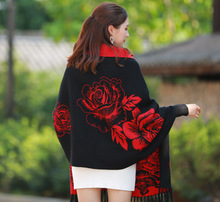 Marca inverno cachecol feminino feminino lã preto vermelho com manga cashmere casaco manto espessamento dupla face ar duplo-purpose xale 2024 - compre barato