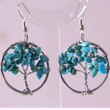 Tree of life - Natural Stone Beads Green Howlite Zinc Alloy Wire Wrap Round Dangle Earrings 1Pair U367 2024 - buy cheap