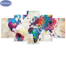 Kufwkey-conjunto completo para pintura diamante "mapa mundi", 5 peças, bordado, ponto cruz, faça você mesmo, contas redondas 2024 - compre barato