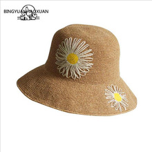 Sombrero panamá de paja con ala ancha, Sombrero de Panamá con gancho de mano, gorro de lavabo con flores, sombrero de playa a la moda para exteriores, sombrero para el sol plegable 2024 - compra barato