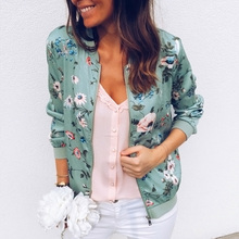 Women Floral Print Bomber Jacket Long Sleeves Zipper Front Baseball Jackets 2020 New Fashion Casual Coats Autumn Outwear Tops 2024 - buy cheap