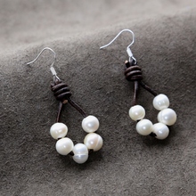 Women Pearl Earrings Freshwater Pearls on Leather Bohemia Earrings Elegant Earrings Classic Wedding Jewelry Dropshipping 2024 - buy cheap