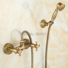 Grifo de ducha de cobre y Bronce Antiguo, juego de ducha de baño de lujo montado en la pared de doble Mango, estilo clásico ZR002, novedad 2024 - compra barato