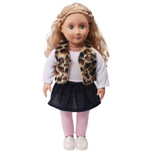 Doll clothes fur suit Leopard grain set pink pant toy accessories fit 18 inch Girl dollS and 43 cm baby doll c711 2024 - buy cheap