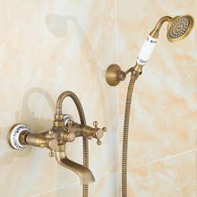 Europeu antigo conjunto de chuveiro do banheiro torneira do chuveiro misturadora, fixado na parede do vintage conjunto torneira do chuveiro cobre água quente e fria 2024 - compre barato
