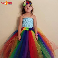 Vestido de arco-íris com tutu, para festas de aniversário, carnaval, fantasia, princesa, vestido de tule, roupa fotográfica para o verão 2024 - compre barato
