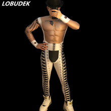 Men Personality Pattern Elastic Leotard False Muscle Bandage Printed Skinny Jumpsuit Male Club Bar Party DJ Pole Dance Costume 2024 - buy cheap