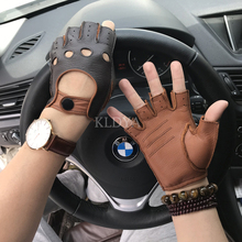 Leather Gloves for Men Fashion Goatskin Fingerless Gloves Half Finger Fitness Non-slip Driving Unlined Fitness Gloves Mittens 2024 - buy cheap