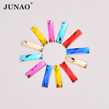 Junao 7*26mm costura multicolorido retângulo strass applique volta plana acrílico strass costurar em pedras de cristal para roupas 2024 - compre barato