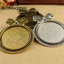 RONGQING 30mm Lady's Bowknot Cabochon Base 20pcs/lot Round Blank Brooches Base Jewelry Findings 2024 - buy cheap