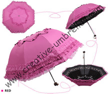 Paraguas de princesa arqueado, protector solar de 100%, UPF>50 +, parasol de bolsillo, varillas de 8k, revestimiento de plata negra, protección UV, cordones 2024 - compra barato