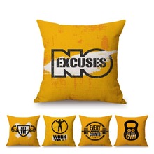 Gym Motivation Quote Letter Print Yellow Sofa Decoration Fitness Club Throw Pillow Cover Vintage Letter Linen Sofa Cushion Cover 2024 - buy cheap