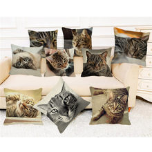 XUNYU 45x45cm Kids Room Decoration Cute Tabby Cat Cushion Cover Linen Printing Pillowcase Sofa Home Decoration Throw Pillowcase 2024 - buy cheap