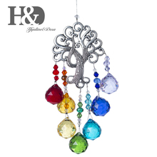H & D-atrapasueños de cristal de árbol de la vida, adorno de ventana de arcoíris con bola de cristal de 20mm, Chakra de prisma, para el sol Cacther, decoración para el hogar y el jardín 2024 - compra barato
