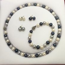 fine jewelry pearl necklace bracelet stud earring set white grey peacock mix color perfectly round natural pearl for girl gift 2024 - buy cheap