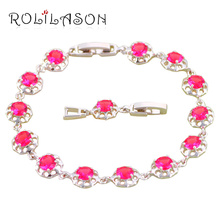 ROLILASON simple rose pink crystal Zircon Silver chain Bracelet Health daily office item Fashion jewelry TB660 2024 - buy cheap