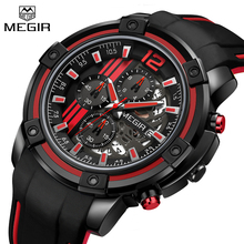 MEGIR Chronograph Mens Sport Watches Silicone Band Big Dial Military Quartz Watch Business Clock Relogio Masculino Reloj Hombre 2024 - buy cheap