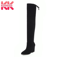 KemeKiss Women Long Boots Fur Warm Winter Stretch Boots Thick Heels Over Knee Boots Fashion Sexy Ladies Shoes Size 34-43 2024 - buy cheap