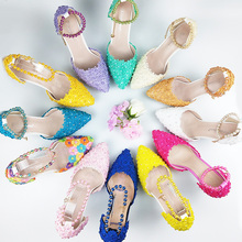 Baoyafang sapatos femininos de verão, nova chegada, tornozelo, alça, renda, flor, sapato de noiva, bico fino, sapatos de casamento, para mulheres, fivela, 2019 2024 - compre barato