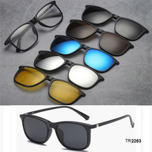 Brightzone 2019 novo 5 pçs magnético clip-on polarizado visão noturna óculos de sol retro masculino tr90 armações óculos vintage 2024 - compre barato