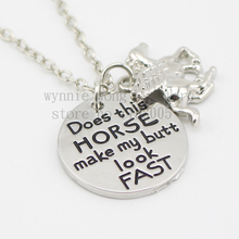 2015 New arrive "Does this horse make my butt look fast"Necklace Hand stamped horse lover jewelry fast horse girls necklace 2024 - buy cheap