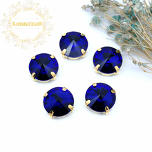 Sapphire blue Round Glass Crystal sew on rhinestones with gold claw Diy wedding dress accessories Free shipping 2024 - buy cheap