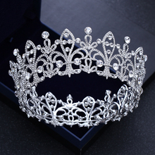 Роскошные прозрачные круглые Свадебные короны со стразами, свадебная тиара, украшение на голову, модные женские аксессуары для волос 2024 - купить недорого