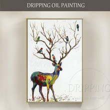 New Arrivals Artist Handmade High Quality Deer Acrylic Animals Painting on Canvas Rich Colors Birds and Deer Acrylic Painting 2024 - buy cheap