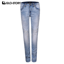 GLO-STORY Men's 2019 Casual Streetwear Full Length Slim Fit Jeans Mascullino Distressed Ripped Skinny Denim Pencil Pants 8209 2024 - buy cheap