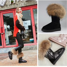 RUIYEE ladies high boots leather boots oversized fox fur long boots women's boots 2018 new cowhide snow boots 2024 - buy cheap