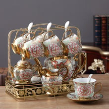 16 pçs luxo europeu pote de café cerâmica colher ornamento decoração para casa artesanato chá bebida copo estatueta presente casamento 2024 - compre barato